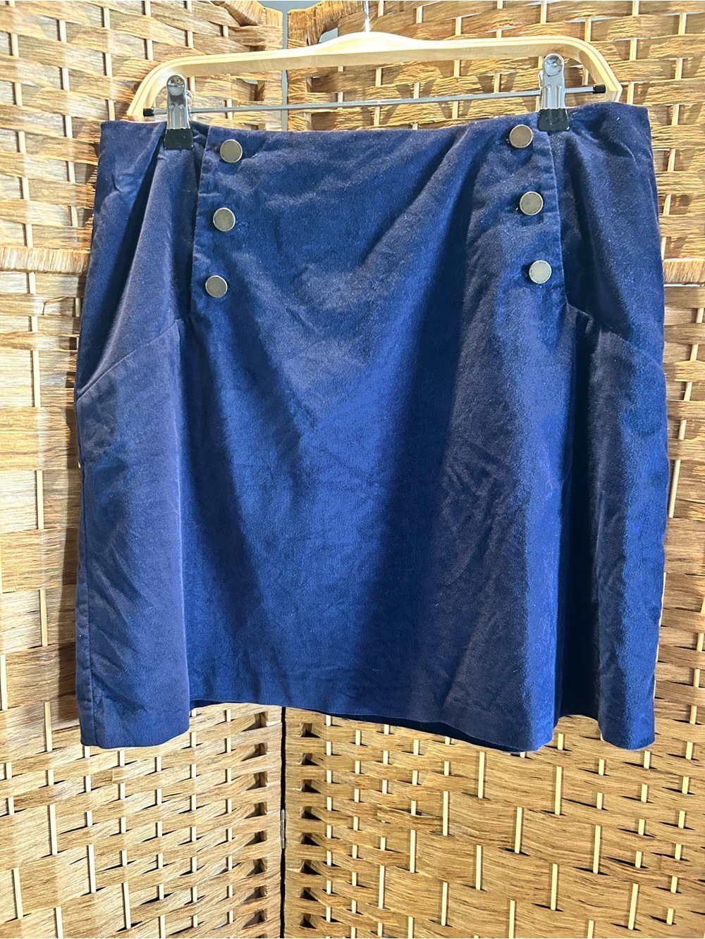 Boden Navy Blue Velveteen Military Button A-Line Mini Skirt US 10